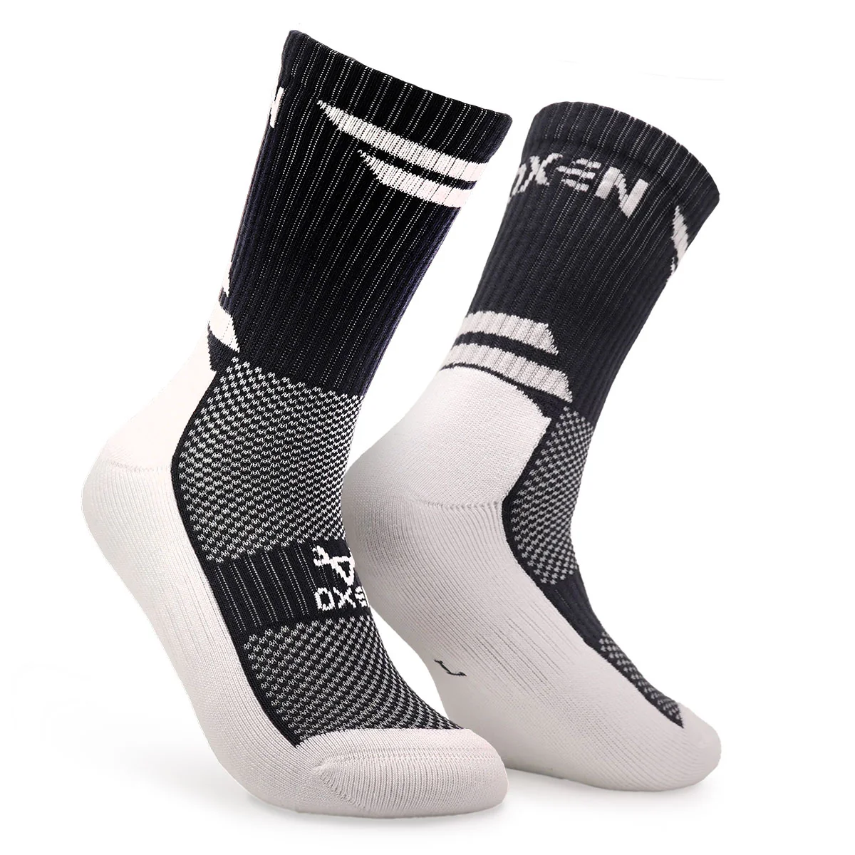 Oxen Contrast Crew Socks Charcoal/White